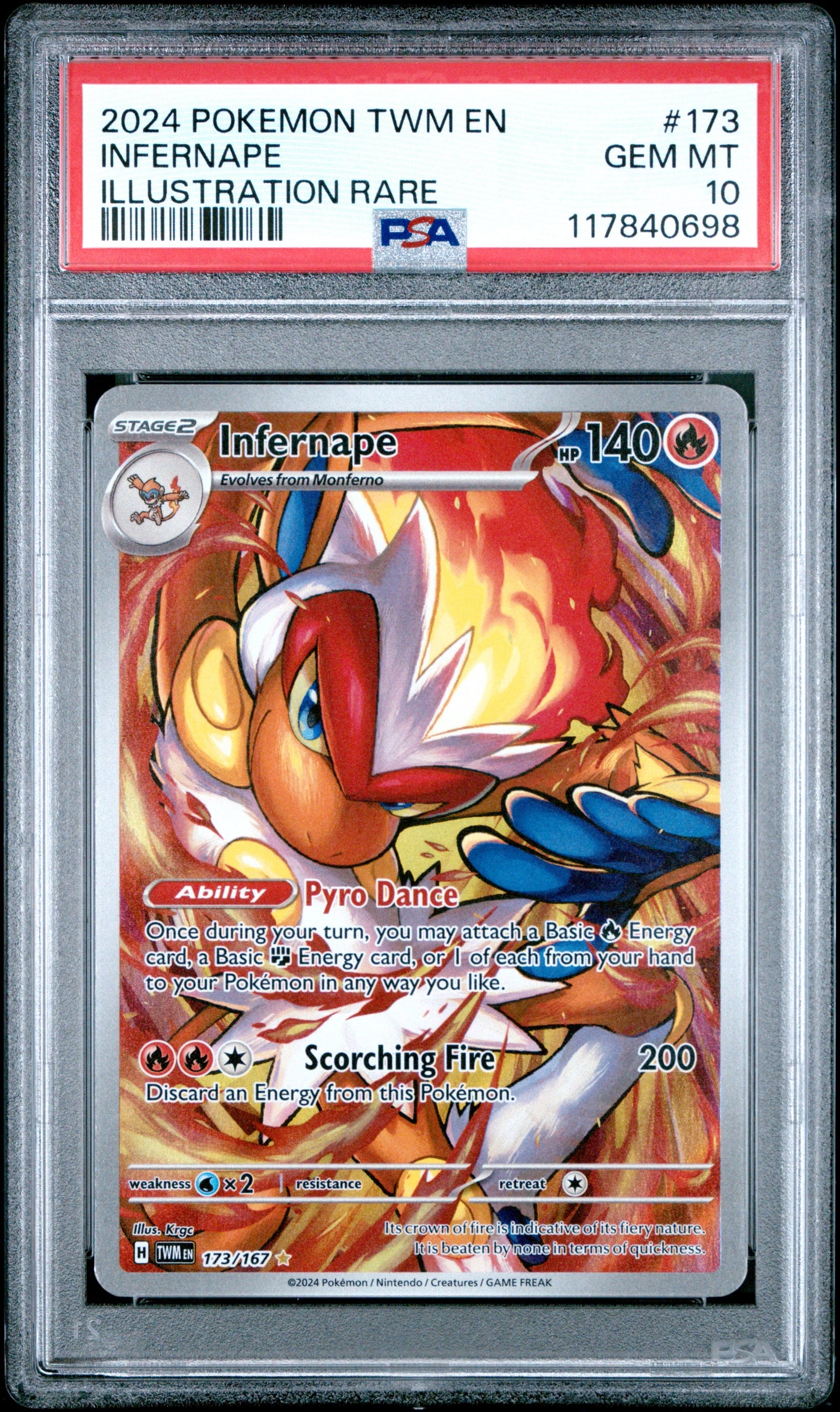 Infernape 2024 Pokemon Twilight Masquerade Illustration Rare PSA 10 #173