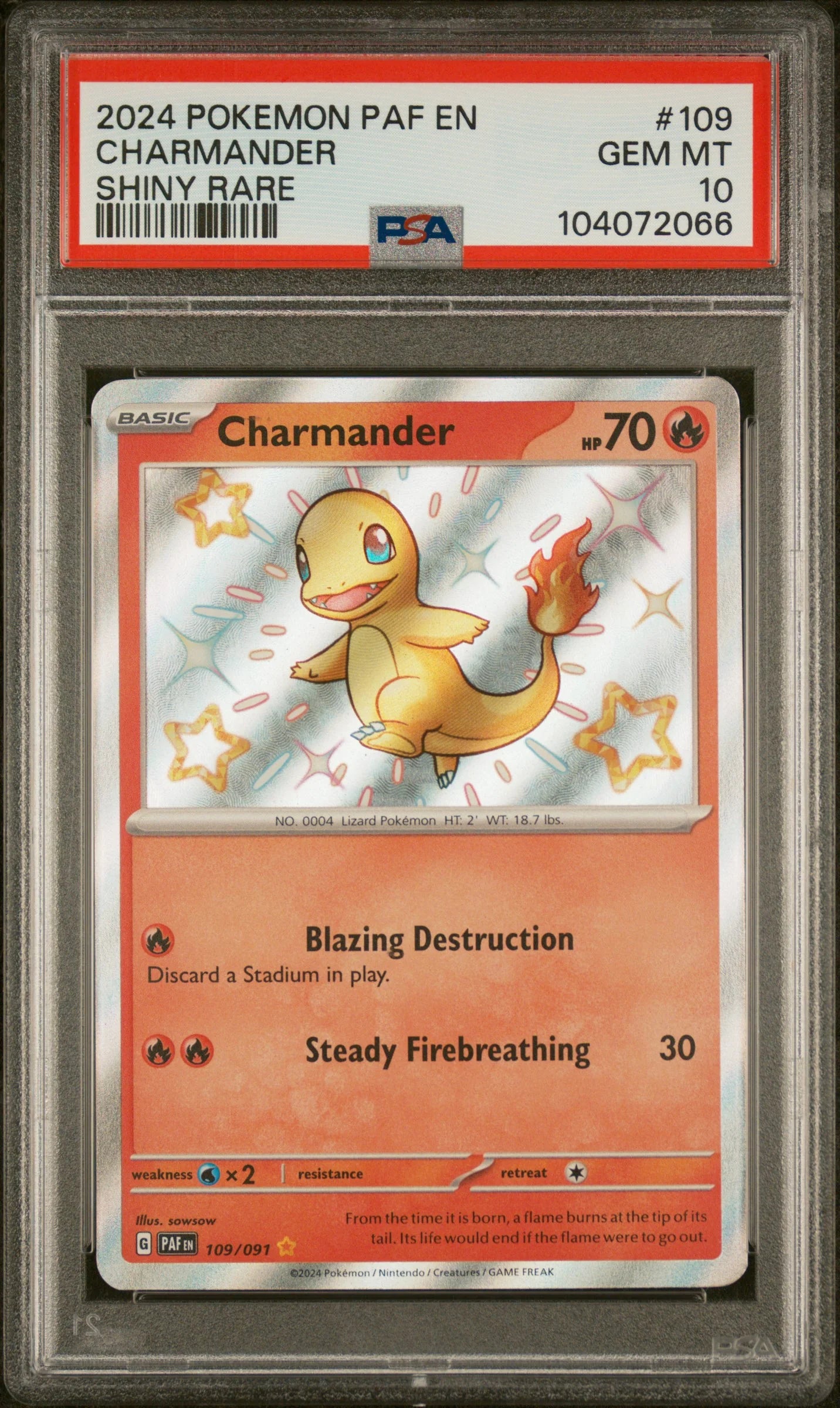 Charmander 2024 Pokemon Scarlet & Violet Paldean Fates Shiny Rare PSA 10 #109
