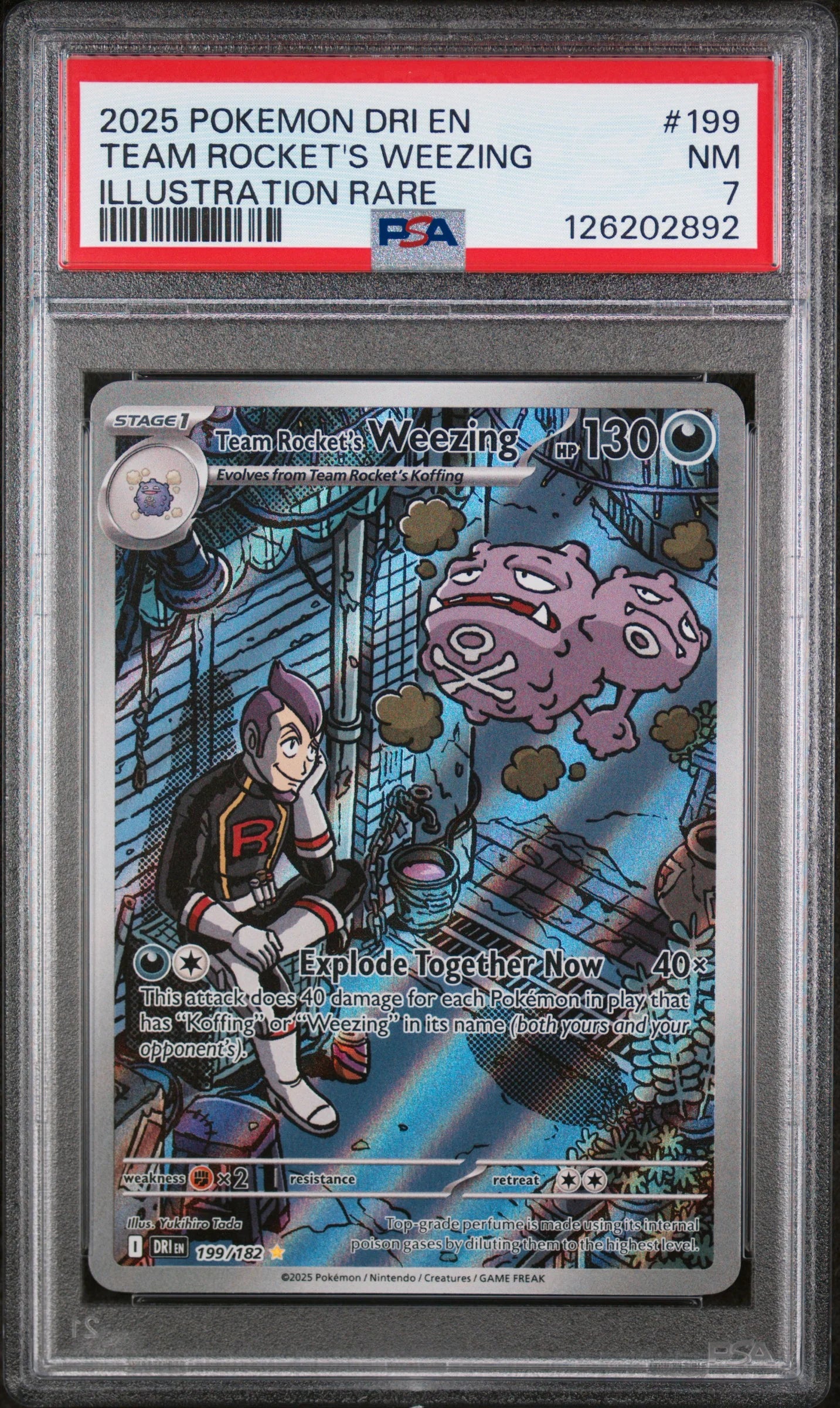 Team Rocket’s Weezing 2025 Pokemon Scarlet & Violet Destine Rivals Illustration Rare PSA 7 #199