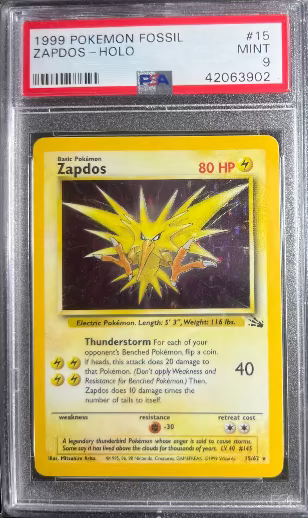 Zapdos 1999 Pokemon Fossil Holo PSA 9 #15