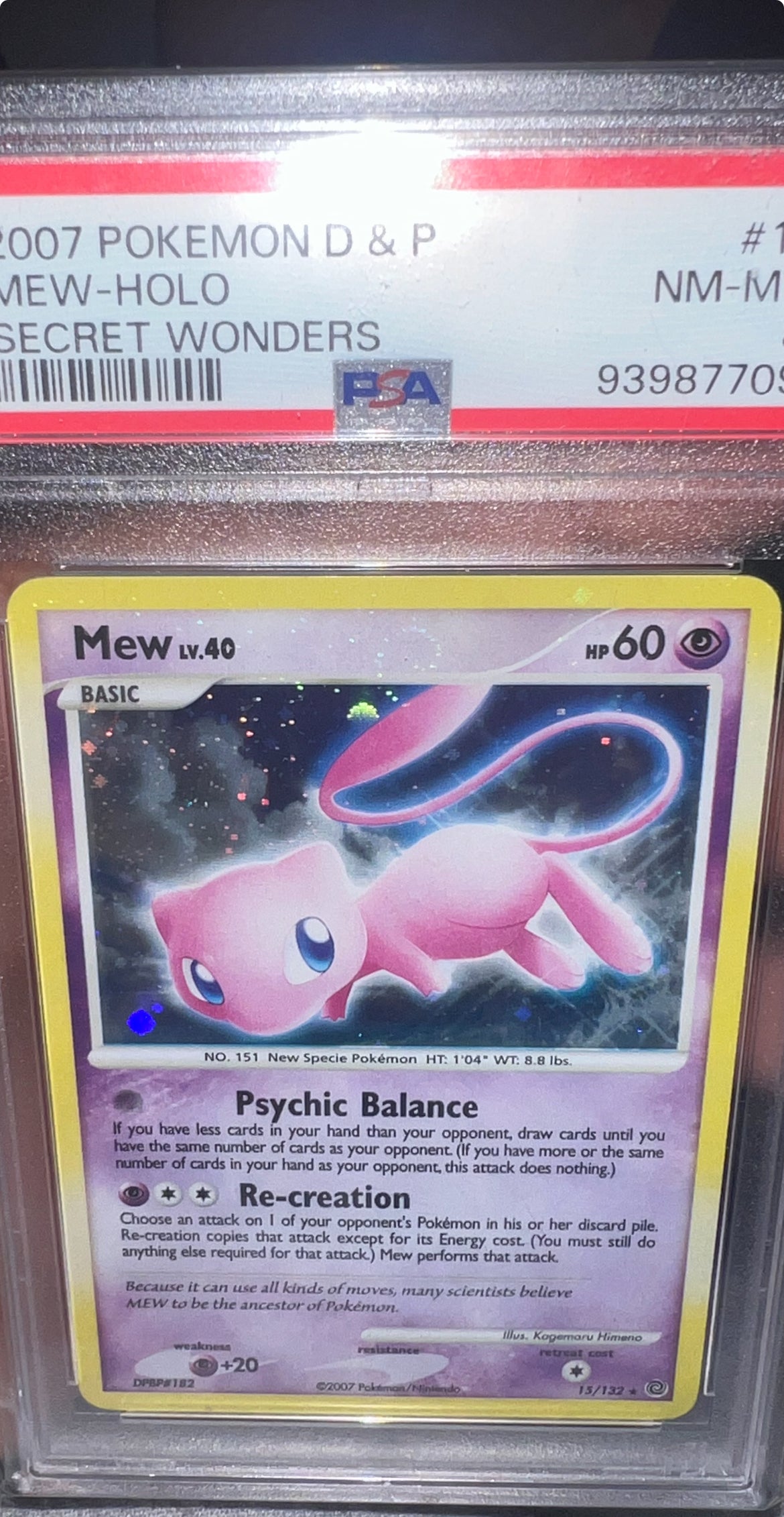 Mew 2007 Pokemon Diamond & Pearl Secret Wonders Holo Bleed w/ Tail Swirl PSA 8 #15