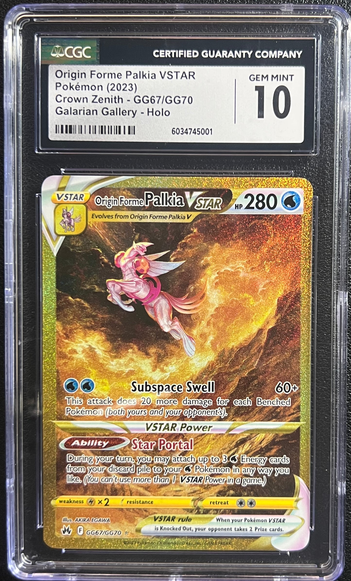 Origin Forme Palkia VSTAR 2023 Pokemon Crown Zenith Galarian Gallery GG67 CGC 10