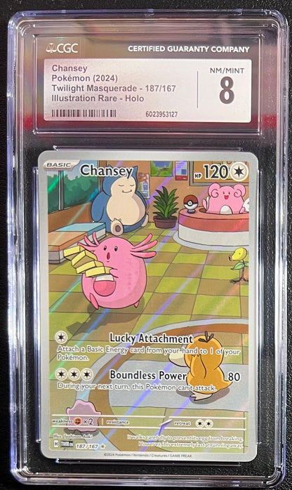 Chansey 2024 Pokemon Scarlet & Violet Twilight Masquerade Illustration Rare 187/167 CGC 8