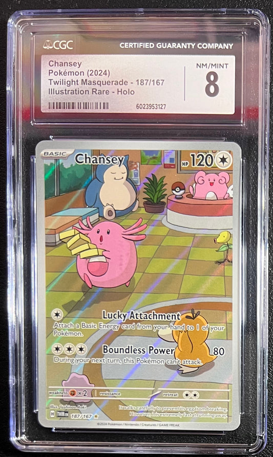 Chansey 2024 Pokemon Scarlet & Violet Twilight Masquerade Illustration Rare 187/167 CGC 8