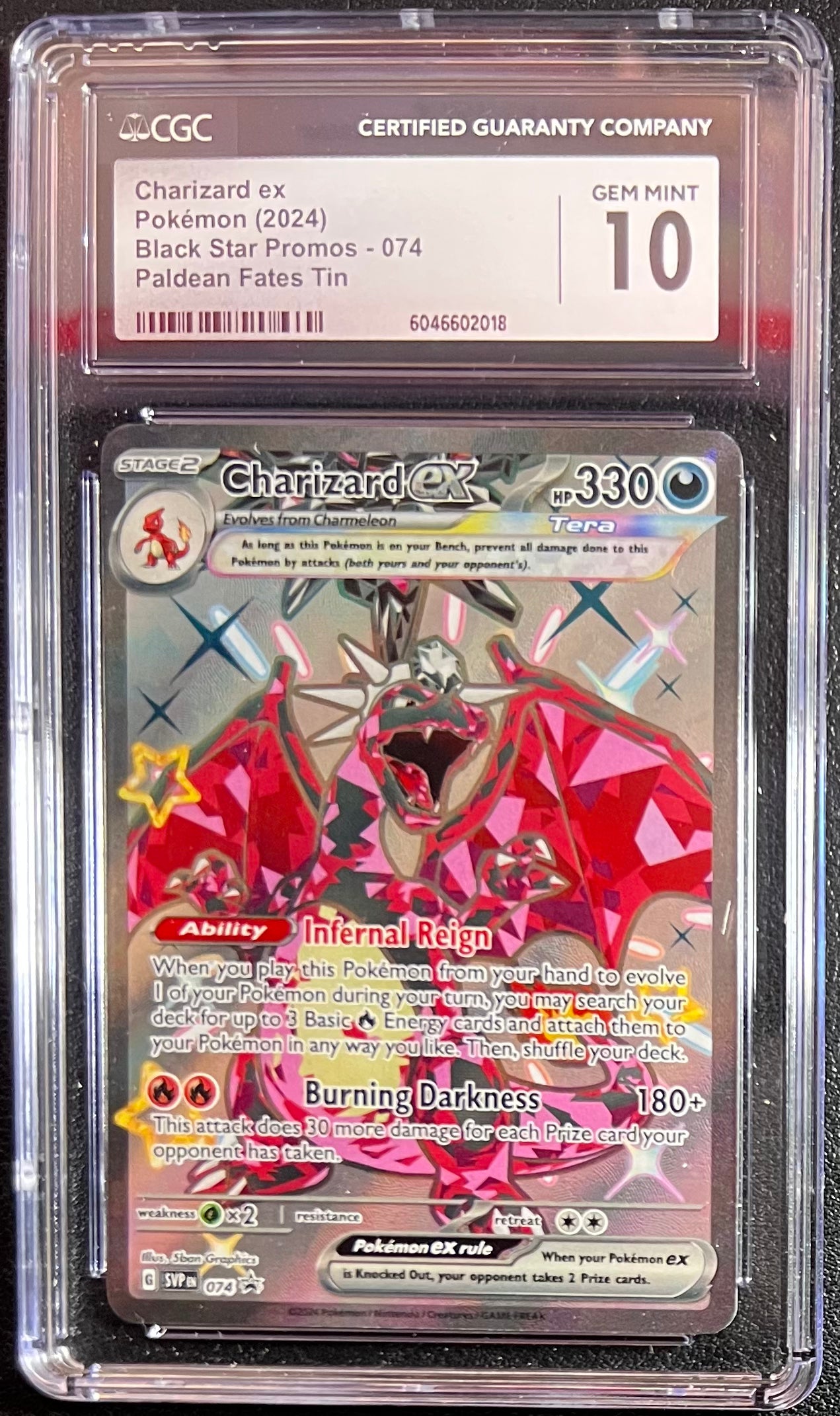 Charizard ex 2024 Pokemon Black Star Promo SVP074 Paldean Fates Tin CGC 10
