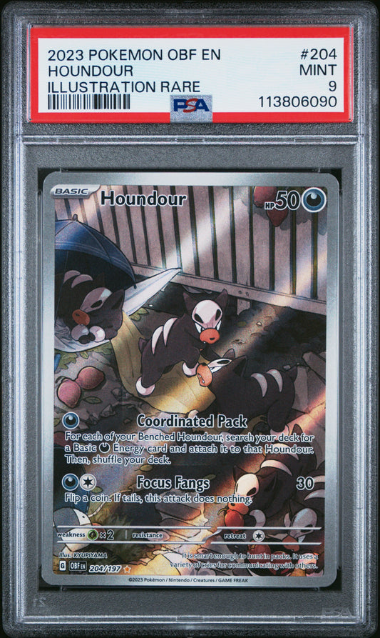 Houndour 2023 Pokemon Scarlet & Violet Obsidian Flames Illustration Rare PSA 9 #204