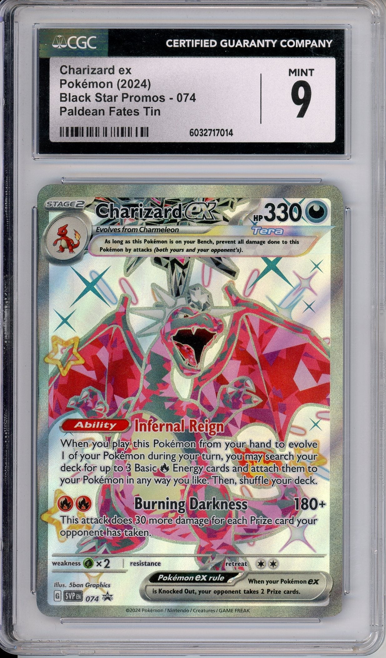 Charizard ex 2024 Pokemon Black Star Promo SVP074 Paldean Fates Tin CGC 9