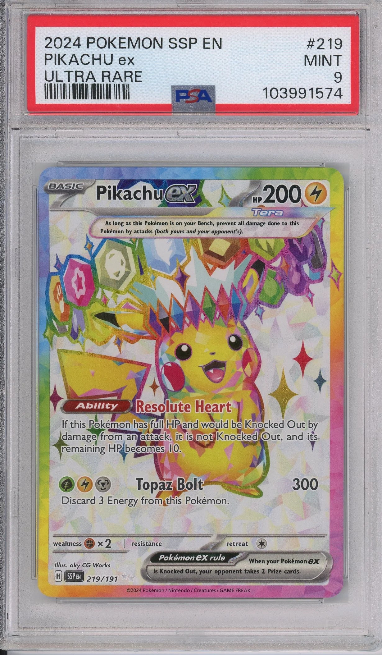 Pikachu ex 2024 Pokemon Scarlet & Violet Surging Sparks Ultra Rare PSA 9 #219