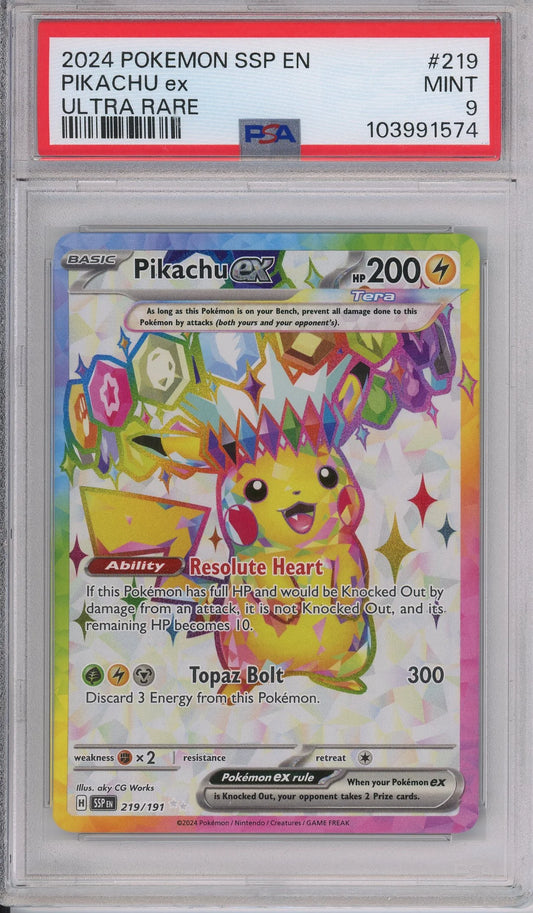 Pikachu ex 2024 Pokemon Scarlet & Violet Surging Sparks Ultra Rare PSA 9 #219