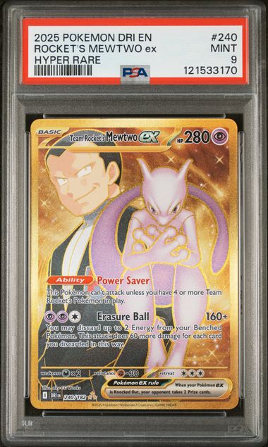 Mewtwo ex 2025 Pokemon Rocket Destine Rivals Hyper Rare PSA 9 #240