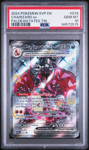 Charizard ex 2024 Pokemon Scarlet & Violet Paldean Fates Tin PSA 10 #074