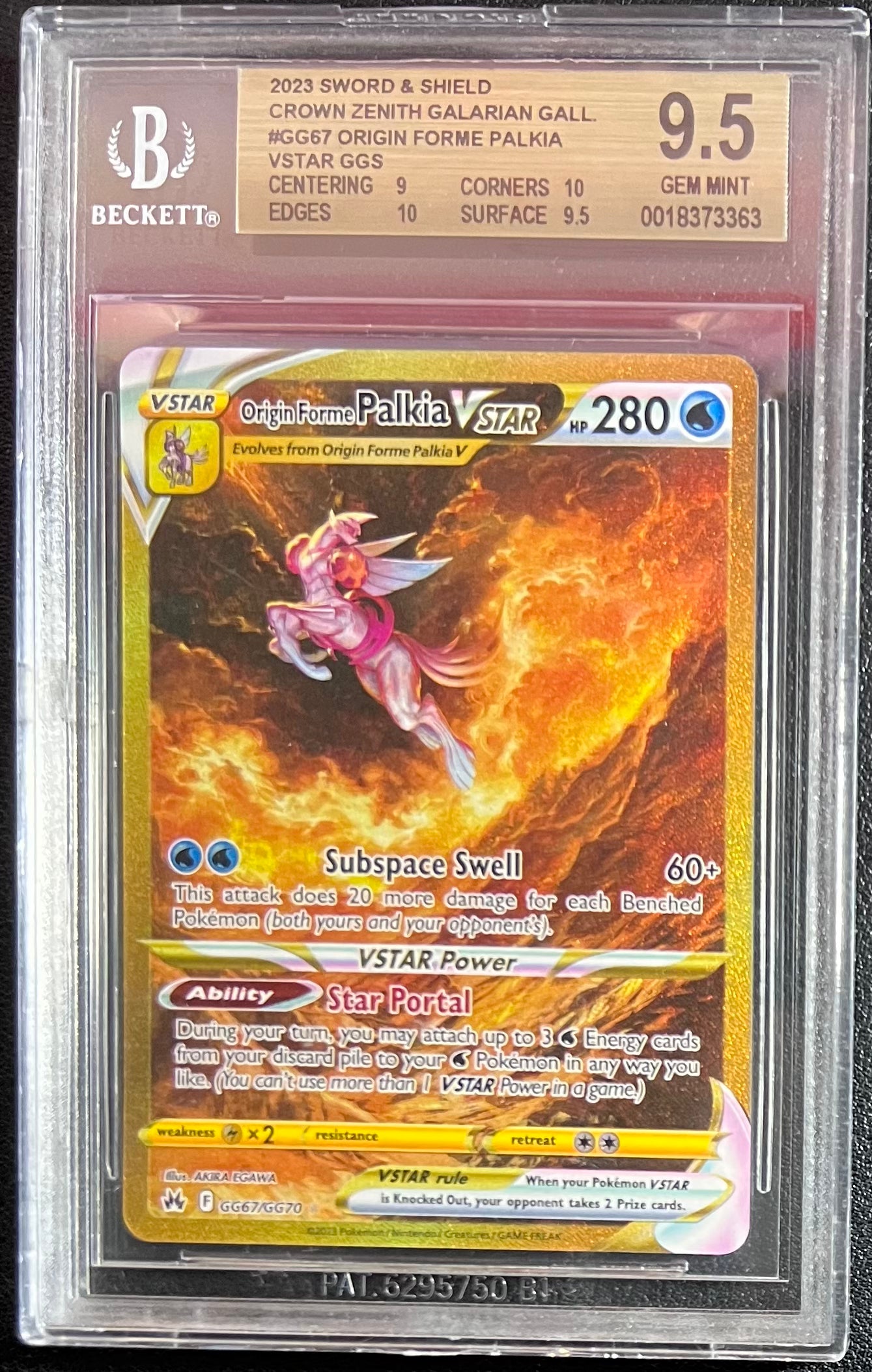 Origin Forme Palkia VSTAR 2023 Pokemon Crown Zenith Galarian Gallery GG67 BGS 9.5