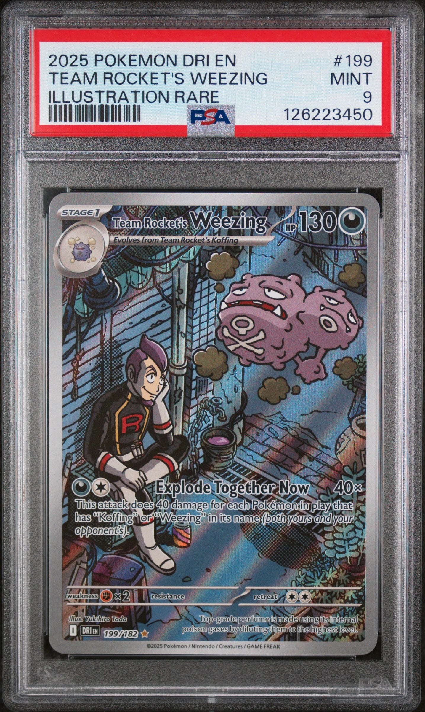 Team Rocket’s Weezing 2025 Pokemon Scarlet & Violet Destine Rivals Illustration Rare PSA 9 #199