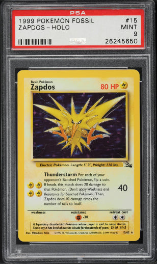 Zapdos 1999 Pokemon Fossil Holo PSA 9 #15