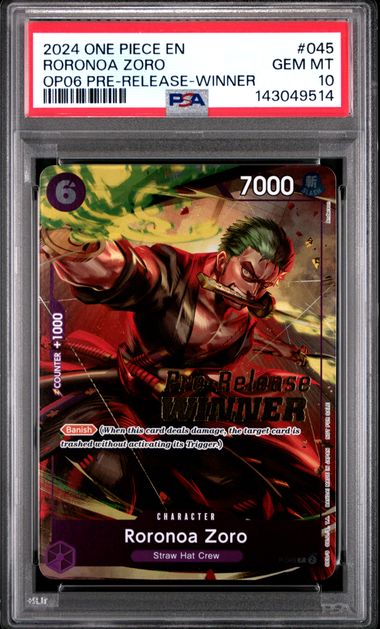 Roronoa Zoro P 045 Pre Release Winner 2024 Promo PSA Gem Mint 10